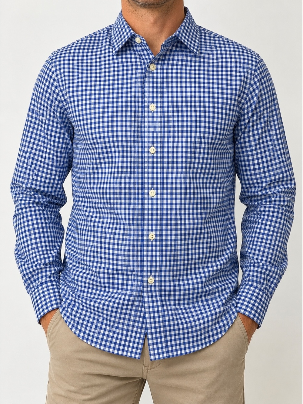 Banana Republic Camden Fit Men’s Medium Blue White Gingham Check Button Shirt